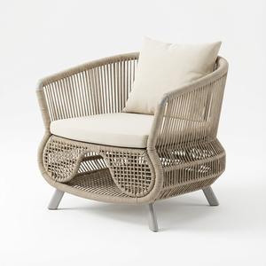 كرسي استرخاء خارجي منسوج بحبل على شكل قطة كسولة مع إطار من الألومنيوم وقماش مقاوم للماء للفناء والحديقة/شرفة الفندق - Product Image 1