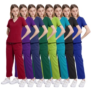 Women's Scrub Set V-Neck Top And Cargo Pants Moisture Wicking Split Uniform Hospital Wear Red Size S XXL - Product Image 5