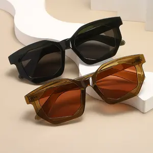 设计冷色塑料男女通用太阳镜Uv400复古奢华太阳镜女大框多边形不规则太阳镜