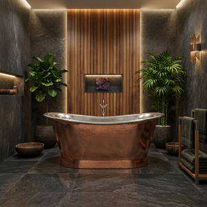 Baignoire autoportante en cuivre bronze mat ovale pour villa - Product Image 1