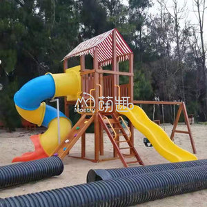 Moetry Grands terrains de jeux extérieurs en bois pour enfants Maison de jeu en bois Cadre d'escalade Ensemble de balançoire <span class=keywords><strong>avec</strong></span> <span class=keywords><strong>toboggan</strong></span> en plastique - Product Image 6