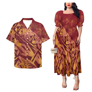 Personalidad moda estampado patrón mujeres vestido suelto partido hombres Casual moda camisa Polinesia pareja de conjunto - Product Image 1