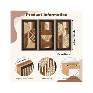 Décoration <span class=keywords><strong>murale</strong></span> moderne du milieu du siècle pour chat, ensemble de 3 tableaux encadrés, art abstrait géométrique bohème en bois, décoration <span class=keywords><strong>murale</strong></span> chat noir - Product Image 5