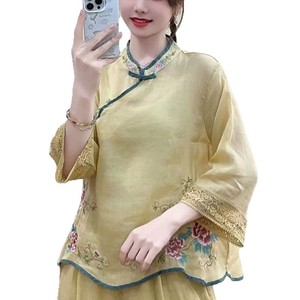 Traditional Chinese Embroidered Mid Sleeve Top Purple Women's Tea Dress Style - Product Image 5