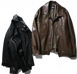 Latest Design Fashionable Customized Goatskin Leather Bomber Jacket Faux Leather Jacket Men