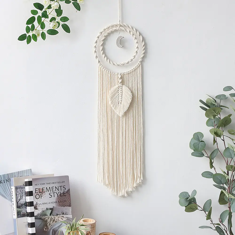 Hot Sale Nordic Style Hand Woven Cotton Thread Wall Decoration Tapestry Half Moon Dream Catcher Bedroom Decoration