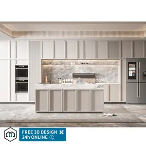 Gabinetes de cocina automáticos gratis diseño 3D estilo americano PVC HDF moderno UV blanco lacado coctelera