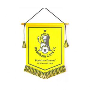 Silk Screen Printed Eco-Friendly Waterproof Mini Soccer Pennant Banner Double Layer Rectangular Colorful Satin Hanging Flag for - Product Image 3