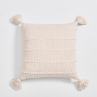 Housse de coussin en coton tissé texturé au crochet Boho flambant neuf avec pompon Wkl