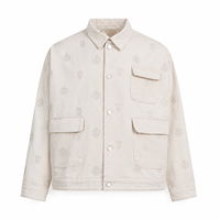 Veste de travail en twill de coton brodée avec logo personnalisé, boutons pression, style vintage, pour homme