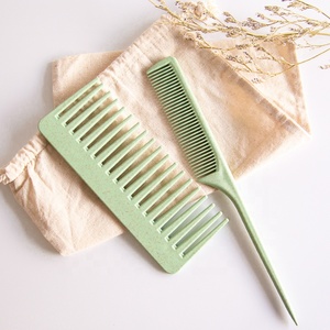 Gloway – peigne à queue de <span class=keywords><strong>Rat</strong></span> entièrement naturel, biodégradable, brosse à cheveux de douche, peigne large vert écologique, ensemble de peignes en paille de blé, 5 pièces - Product Image 2