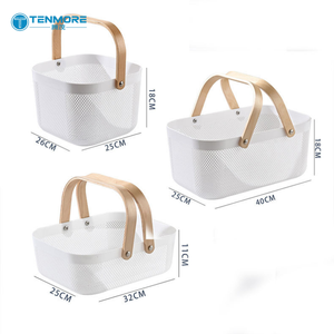 Cesto portaoggetti in plastica nordico con manico in legno, contenitore multifunzionale per bucato e cucina, organizer estetico per il <span class=keywords><strong>bagno</strong></span> - Product Image 2