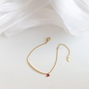 New Women Jewelry Vergoldete Blank Bar Charm Perlenkette Rot Zirkonia Edelstahl Herz Armband - Product Image 2