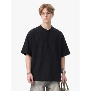 T-shirt Henley à manches courtes pour homme, style Old Money, texture faux slub, vintage, décontracté, streetwear, polyvalent - Product Image 2