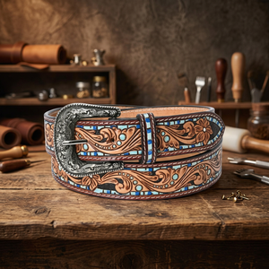 B S International 2026 Latest Collection Vintage Genuine <b>Cow</b> Leather Steel Square Pin Belt 3D Design Eco-Friendly Breathable - Product Image 1