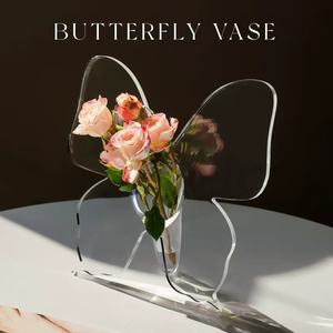 कारखाने थोक सरल आधुनिक कला डेको वर्ग पारदर्शी एक्रिलिक तितली <span class=keywords><strong>vase</strong></span> वॉटरप्रूफ टिकाऊ घर के लिए बड़ी क्षमता - Product Image 4