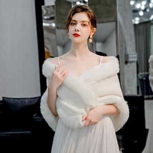 Châle mariée robe de mariée épaissie chaude cape demoiselle d'honneur blanc châle robe de mariée châle accessoires - Product Image 3