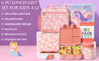 Passe au lave-vaisselle Boîte à repas Tiffin rose à 3 compartiments pour enfants avec sac à lunch et bouteille d'eau