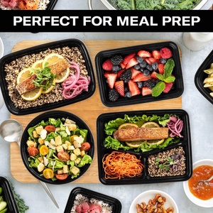 Envases de Plástico para Comida, Aptos para Microondas, con Tapa Transparente, Herméticos, para Preparación de Comidas y Comida para Llevar, Color Negro - Product Image 2