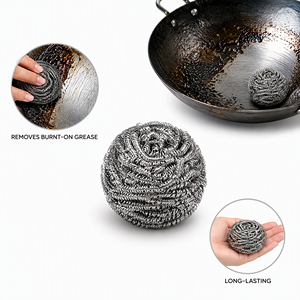 Éponges de nettoyage innovantes en laine d'acier, éponges à récurer en fil métallique, éponges robustes en acier inoxydable argenté pour usage en cuisine, en vrac - Product Image 1