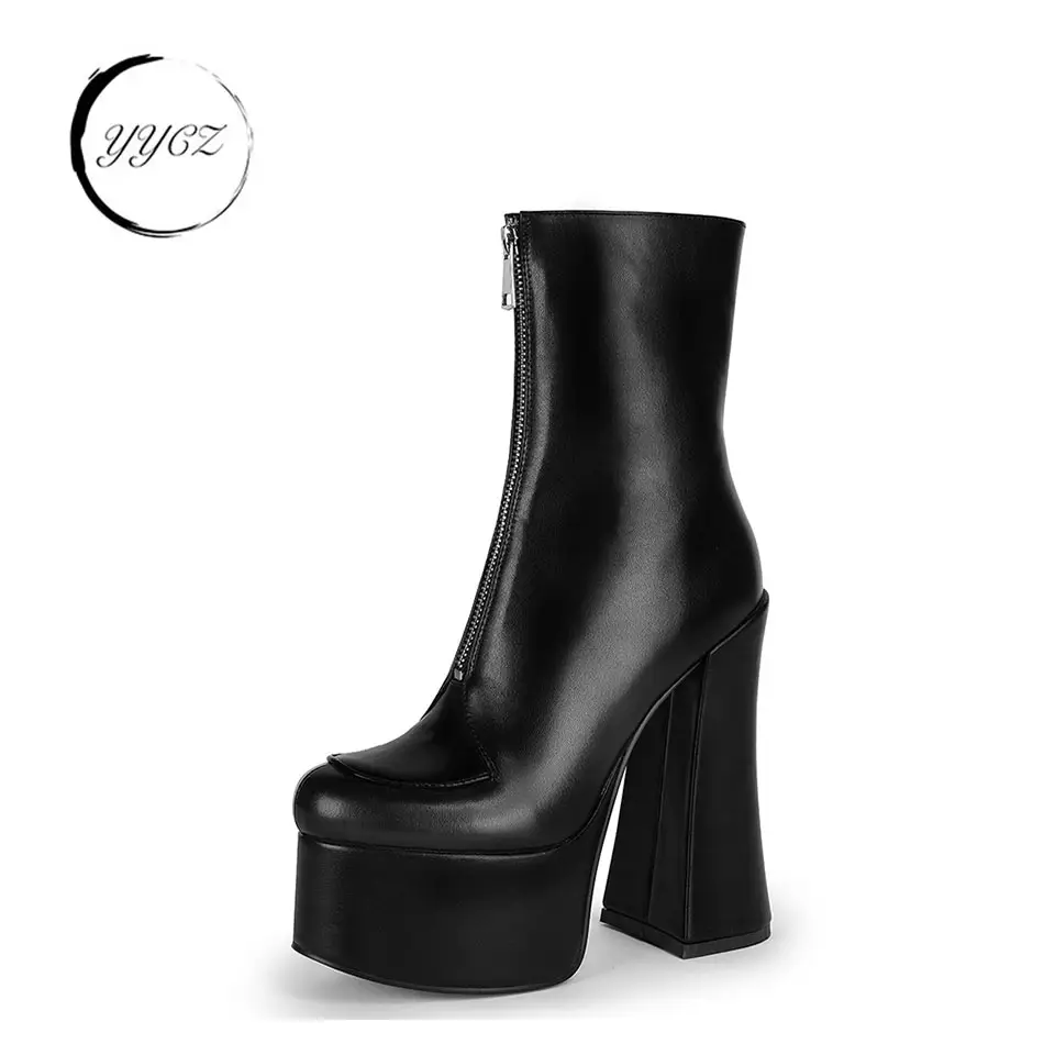 platform ankle boots women high quality fashion boots with metal zipper up