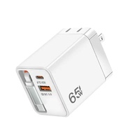 Prise pliable 65W USB C chargeur avec câble rétractable adaptateur double port PD QC3.0 charge rapide pour iPhone ordinateur portable voyage