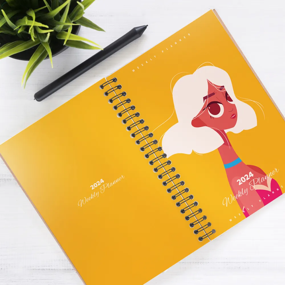 Caderno espiral personalizado para agenda semanal, caderno espiral personalizado para imprensa, 2024-2025