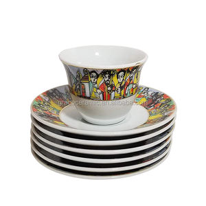 Reine de Saba 16 pièces service à café éthiopien éthiopien érythréen Art traditionnel tasse à café en porcelaine - Product Image 4