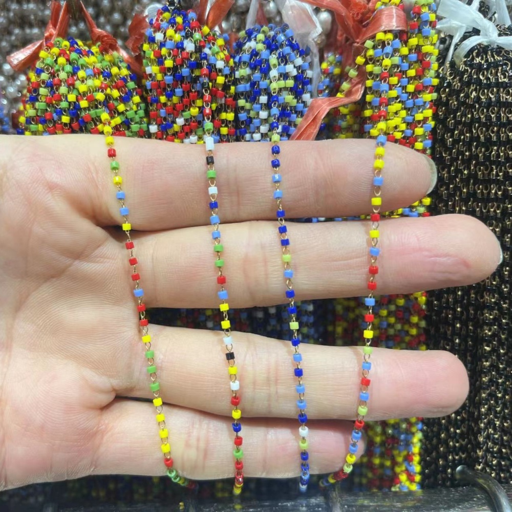18K Gold Plated DIY Jewelry Making Supplies Colorful Glass Beads Chains for Necklaces Bracelets Anklets