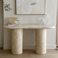 BLVE personnalisé salon meubles de luxe Table d'appoint meuble TV travertin naturel Beige marbre Table basse