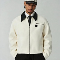 Blouson Bomber en Laine Personnalisé, Veste Courte Zippée en Coton, Style Streetwear Vintage Colorblock avec Col en Cuir pour Homme