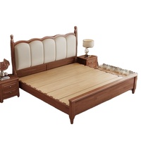 Lit plateforme vintage en bois massif à mortaise et tenon, style ferme française, avec tête de lit capitonnée cintrée, pour lits Queen et King, mobilier de chambre
