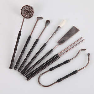 Ensemble de sept pièces en cuivre pur, amélioré et épaissi, pour cérémonie d'encens, outil de scellage d'encens, cuillère, pelle à cendres, fabrication de sceaux - Product Image 1