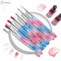 Nuevo Set Profesional de 10 Pinceles de Uñas Acrílicos con Degradado de Purpurina Azul y Rosa para Arte de Uñas, Esmalte en Gel UV y Pintura Francesa