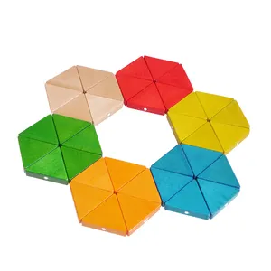 Wholesale Montessori Educational Toys Colourful Triangle Jigsaw Puzzle Magnetic Hexagon Wood Toys For Kids Educational