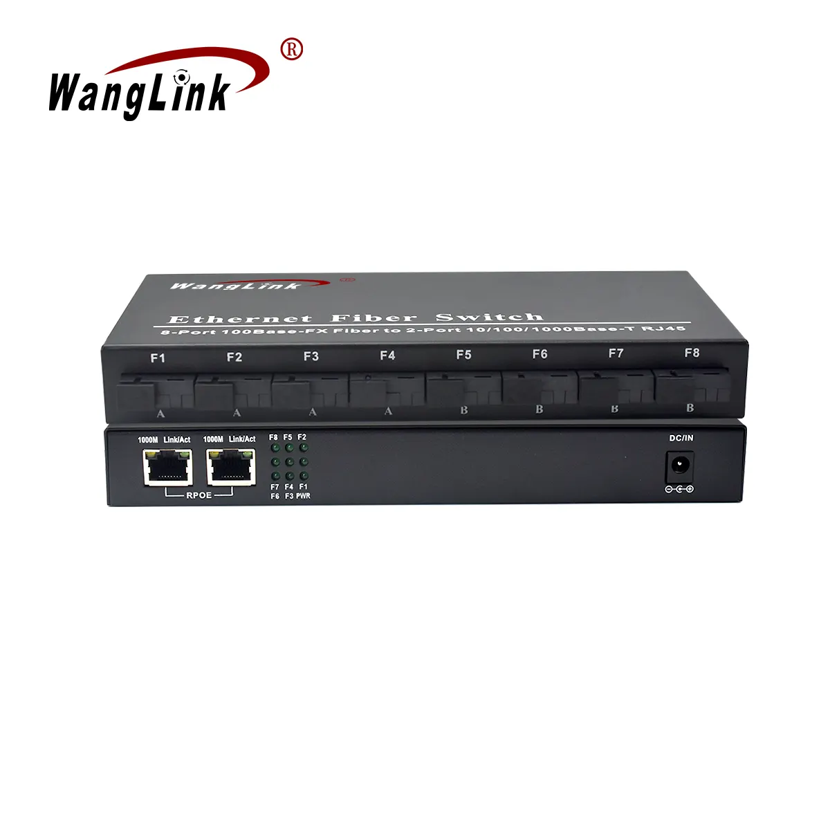 Wanglink 8F2G 100Mbps 8 SC Fiber ile 1000Mbps 2 Port ters Poe Poe Optica anahtarı pasif Poe anahtarı desteği 6-24V Poe IN