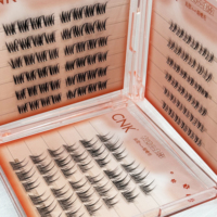 Kit de faux cils CNK à ventilateur unique, bande complète, courbés en grappe, sans colle, pour rehaussement des cils, tige en plastique noir, cils synthétiques
