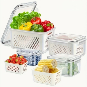 Plastic Fruit <strong>Storage</strong> Containers <strong>for</strong> <strong>Fridge</strong> with Removable Colanders Leakproof <strong>Fridge</strong> Organizers <strong>for</strong> Fruit Vegetables Meat Food - Product Image 1