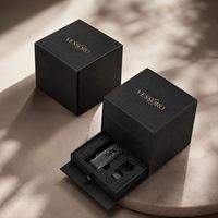 Boîte-cadeau de luxe en carton rigide noir avec insert en mousse de velours personnalisé, papier simili cuir, ensemble de boîtes pour montres