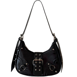 Bolso de Hombro Estilo Motero, Elegante y Moderno, Color Negro, Cierre Magnético, Decoración con Remaches, Correa de 50-65 cm, Uso Diario - Product Image 5