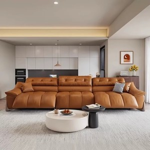Ensemble de meubles de salon en cuir et tissu capitonné, style moderne italien, modulaire, pour villa, hôtel, appartement - Product Image 1