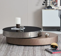 Table basse ronde à bout réglable Meubles en acier inoxydable Double table basse rotative moderne de luxe en laiton pour le salon