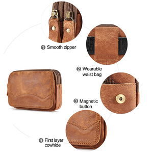 Riñonera para hombre de cuero genuino, diseño horizontal con solapa de gran capacidad para viajes de negocios y de ocio - Product Image 4