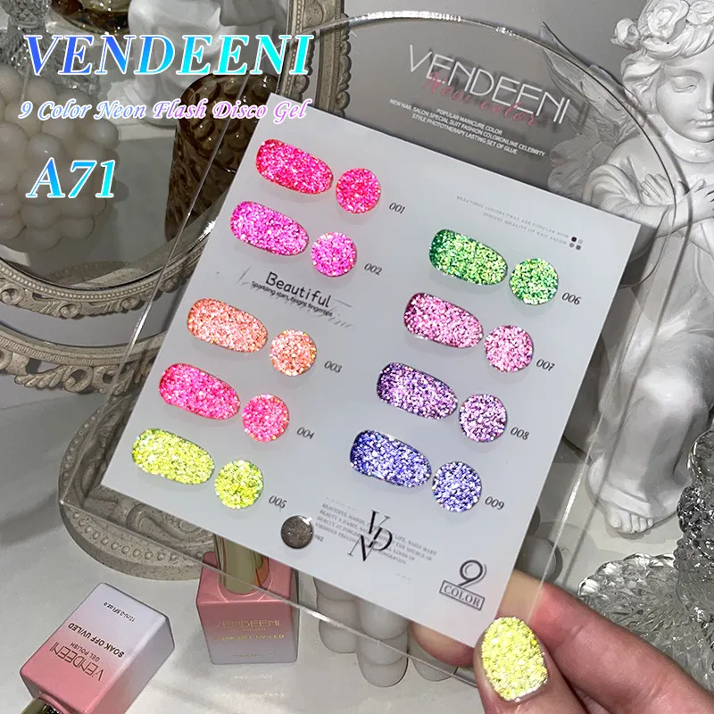 Vendeeni Gel Neon Flash Disco 9 Màu Sơn Móng Tay Neon Hiệu Ứng Bình Thường Sơn Móng Tay Màu Oem