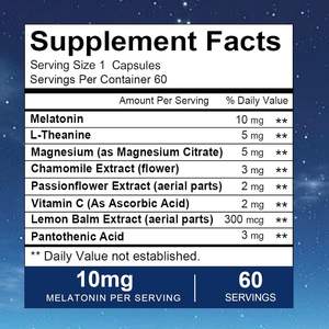 Biokom OEM Marque privée Extra Fort <span class=keywords><strong>Mélatonine</strong></span> 10mg Action rapide Soutien du sommeil Complément alimentaire Aide au sommeil <span class=keywords><strong>Mélatonine</strong></span> Capsules - Product Image 2