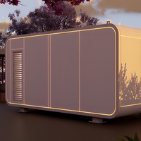 Capsule spatiale mobile de luxe illuminée, maison de villégiature extérieure avec SPA et sauna à eau chaude, séjour panoramique en verre