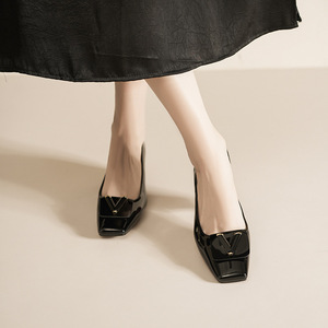 5688-13 Solid Square Toe Pumps <b>Block</b> Heel Fashion Trend Buckle Formal Women Shoes - Product Image 2