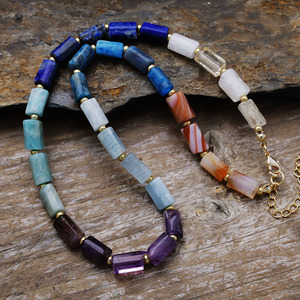 Natural Stone Crystal 7 Color Hexagon Column <b>Necklace</b> Unisex Everyday Wear - Product Image 1