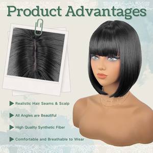 Moda transfronteriza Gran oferta Corto rojo Bobo Bangs <span class=keywords><strong>Cobertura</strong></span> completa de la cabeza Extensión del cabello de las mujeres - Product Image 4