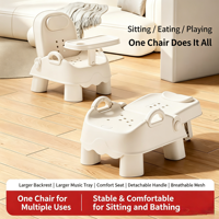 Chaise d'apprentissage 4-en-1 pour enfants Jade, siège de bain antidérapant, chaise de repas pour usage domestique, couleurs : vert haricot, rose crème, gris brume, blanc crème